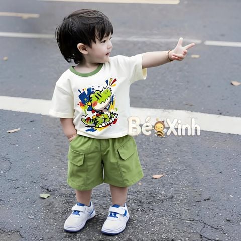 Set áo khủng long quần kaki nhà Bé Xinh dễ thương cho bé trai BXG2559