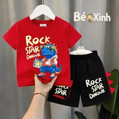 Bộ thun in khủng long RockStar quần túi hộp ĐÁNG YÊU CHO BÉ TRAI nhà Bé Xinh BXG2549