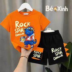 Bộ thun in khủng long RockStar quần túi hộp ĐÁNG YÊU CHO BÉ TRAI nhà Bé Xinh BXG2549