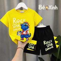 Bộ thun in khủng long RockStar quần túi hộp ĐÁNG YÊU CHO BÉ TRAI nhà Bé Xinh BXG2549