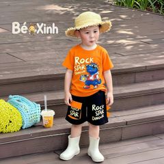 Bộ thun in khủng long RockStar quần túi hộp ĐÁNG YÊU CHO BÉ TRAI nhà Bé Xinh BXG2549