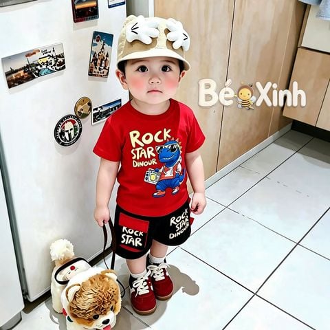 Bộ thun in khủng long RockStar quần túi hộp ĐÁNG YÊU CHO BÉ TRAI nhà Bé Xinh BXG2549