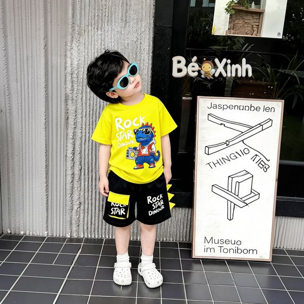Bộ thun in khủng long RockStar quần túi hộp ĐÁNG YÊU CHO BÉ TRAI nhà Bé Xinh BXG2549