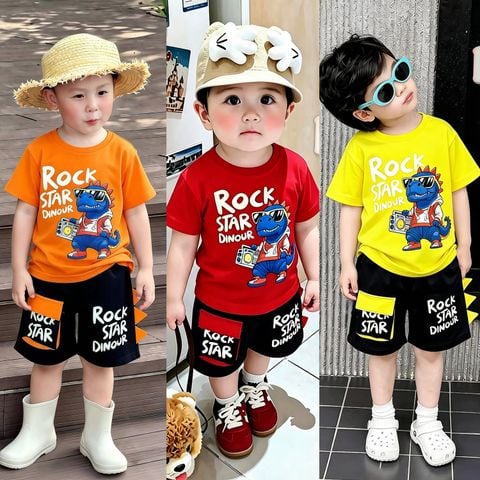 Bộ thun in khủng long RockStar quần túi hộp ĐÁNG YÊU CHO BÉ TRAI nhà Bé Xinh BXG2549