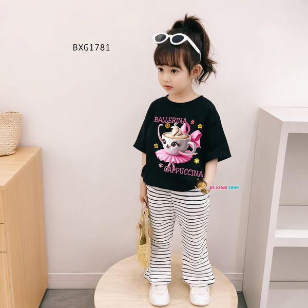 Bộ thun in Balleria quần loe dễ thương cho bé gái BXG1781