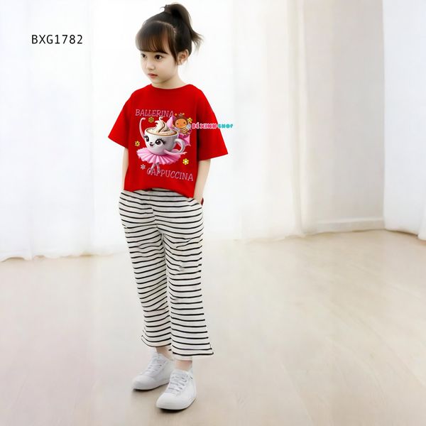 Bộ thun in Balleria quần loe dễ thương cho bé gái BXG1781