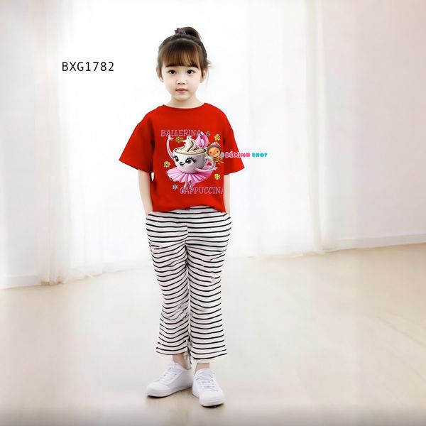 Bộ thun in Balleria quần loe dễ thương cho bé gái BXG1781