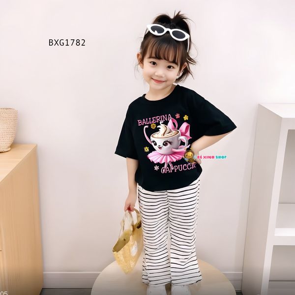 Bộ thun in Balleria quần loe dễ thương cho bé gái BXG1781