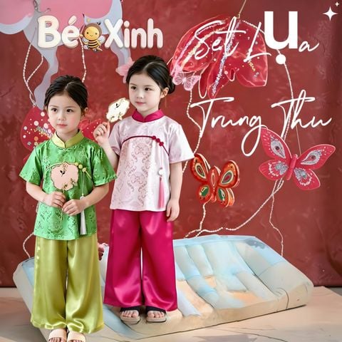 [Tặng Kèm Cham] Bộ lụa Gấm trung thu cho bé gái nhà Bé Xinh Shop BXG2299