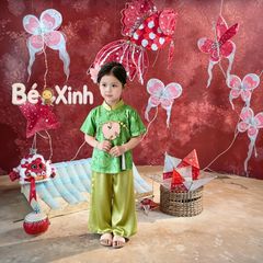 [Tặng Kèm Cham] Bộ lụa Gấm trung thu cho bé gái nhà Bé Xinh Shop BXG2299