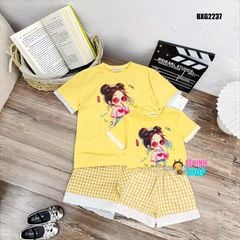 Set áo thun 3D quần kate phối ren cho Mẹ & Bé gái BXG2236
