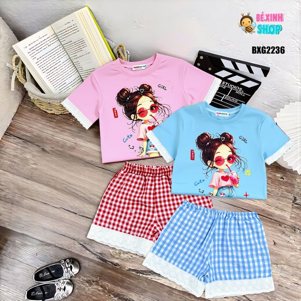 Set áo thun 3D quần kate phối ren cho Mẹ & Bé gái BXG2236