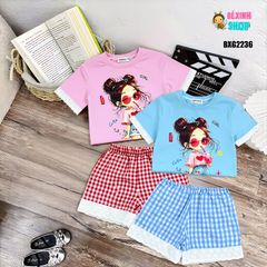 Set áo thun 3D quần kate phối ren cho Mẹ & Bé gái BXG2236