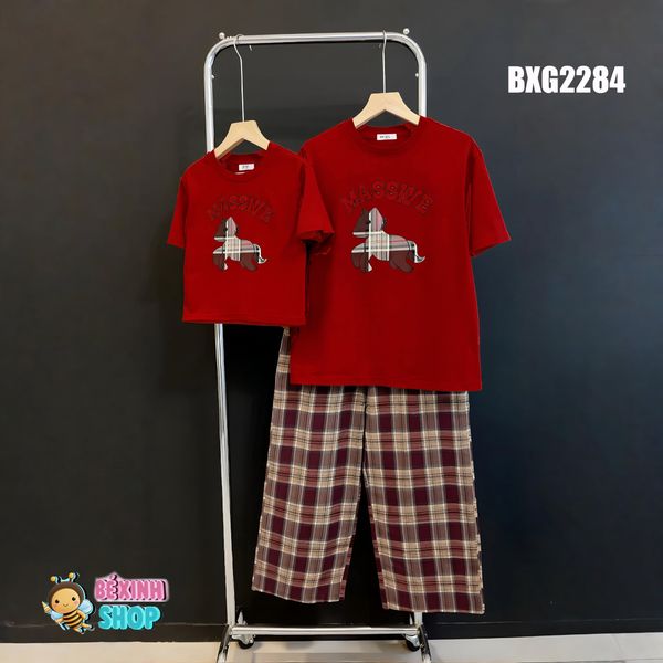 Set áo phông phối quần caro ống suông Mẹ Bé Gái BXG2284