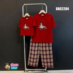 Set áo phông phối quần caro ống suông Mẹ Bé Gái BXG2284
