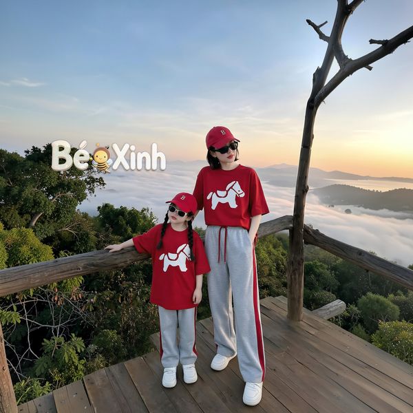 Set áo in ngựa quần suông phối viền cho bé trai & bé gái BXG2248