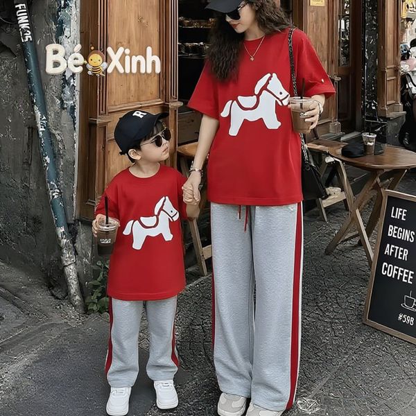 Set áo in ngựa quần suông phối viền cho bé trai & bé gái BXG2248