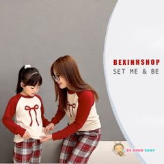 Bộ áo dài tay Raplang Nơ quần Caro Ống Rộng dễ thương cho bé gái BXG1130