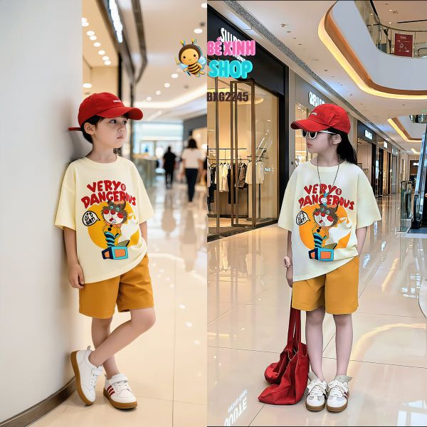 Set áo in mèo Dangerous quần Cotton Lạnh cho bé trai & bé gái BXG2245