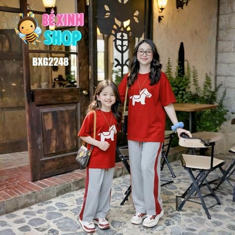 Set áo in ngựa quần suông phối viền cho bé trai & bé gái BXG2248