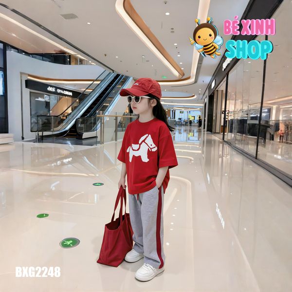 Set áo in ngựa quần suông phối viền cho bé trai & bé gái BXG2248