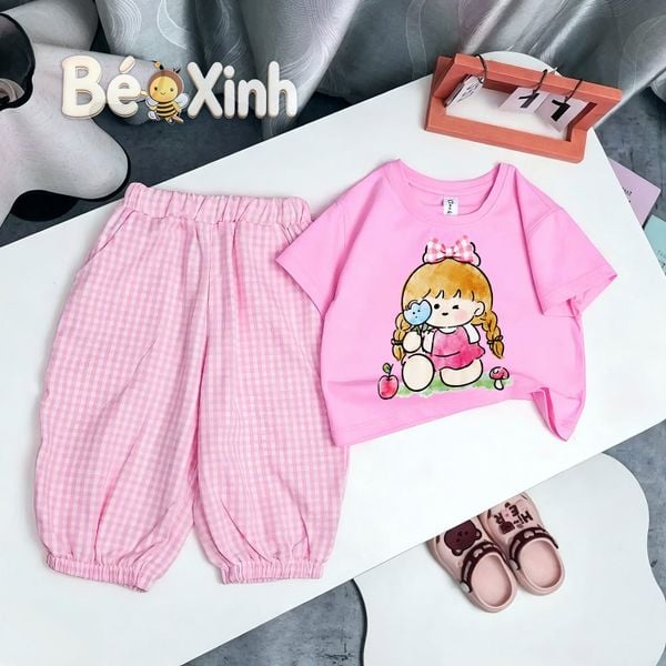 Set áo bé gái quần bomber caro nhà Bé Xinh dễ thương cho bé mùa Thu BXG2583