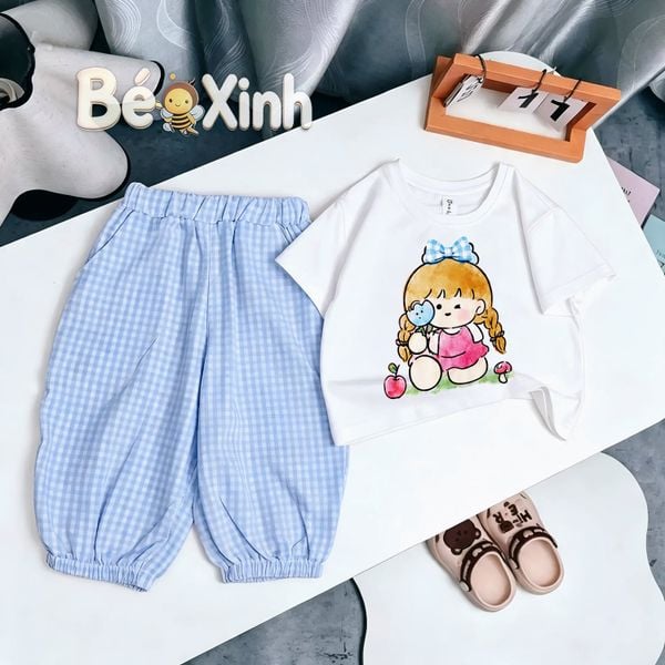 Set áo bé gái quần bomber caro nhà Bé Xinh dễ thương cho bé mùa Thu BXG2583