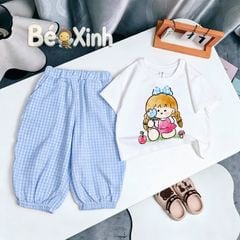 Set áo bé gái quần bomber caro nhà Bé Xinh dễ thương cho bé mùa Thu BXG2583