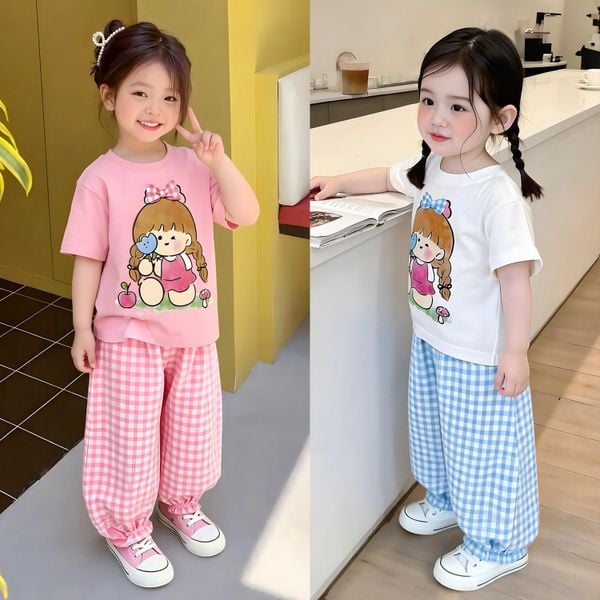 Set áo bé gái quần bomber caro nhà Bé Xinh dễ thương cho bé mùa Thu BXG2583