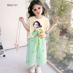 Set áo in 3D quần ống suông sọc tim dễ thương cho bé gái BXG1737