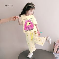 Set áo in 3D quần ống suông sọc tim dễ thương cho bé gái BXG1737