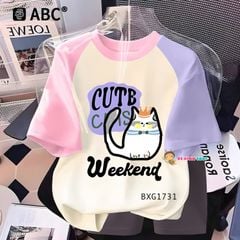 Set áo thun in hình mèo phối màu quần legging lửng dễ thương cho bé gái BXG1731