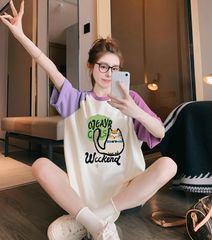 Set áo thun in hình mèo phối màu quần legging lửng dễ thương cho bé gái BXG1731