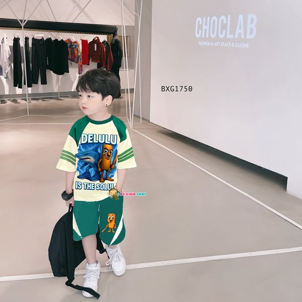 Bộ thun phối sọc DELULU dễ thương cho bé trai BXG1749