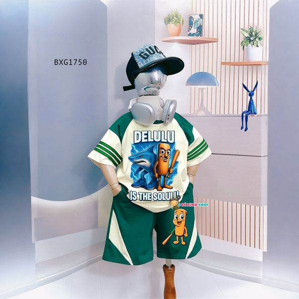 Bộ thun phối sọc DELULU dễ thương cho bé trai BXG1749