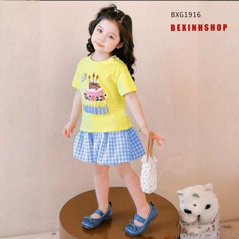 [BexinhshopVN] Set áo thun Bánh kem quần bí dễ thương cho bé gái BXG1916