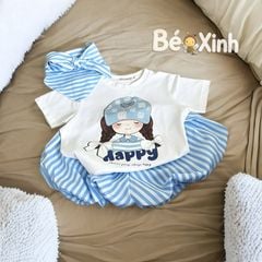 [KÈM KHĂN] Set áo thun quần bí kèm khăn choàng nhà Bé Xinh cực iu cho bé gái đi học, đi chơi BXG2484