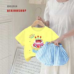 [BexinhshopVN] Set áo thun Bánh kem quần bí dễ thương cho bé gái BXG1916