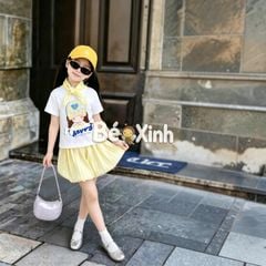 [KÈM KHĂN] Set áo thun quần bí kèm khăn choàng nhà Bé Xinh cực iu cho bé gái đi học, đi chơi BXG2484