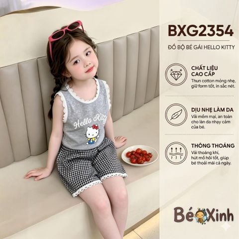 Set áo sát nách phối ren Hello Kitty quần caro BXG2354