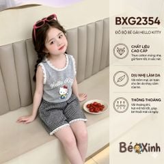 Set áo sát nách phối ren Hello Kitty quần caro BXG2354