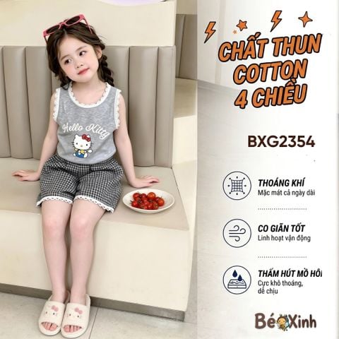 Set áo sát nách phối ren Hello Kitty quần caro BXG2354