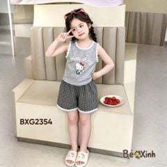 Set áo sát nách phối ren Hello Kitty quần caro BXG2354