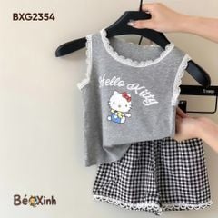 Set áo sát nách phối ren Hello Kitty quần caro BXG2354