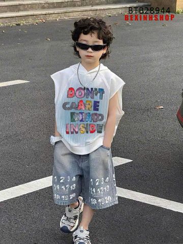 Set jean áo nón in chữ DONT CARE cực ngầu cho bé trai BTB28944