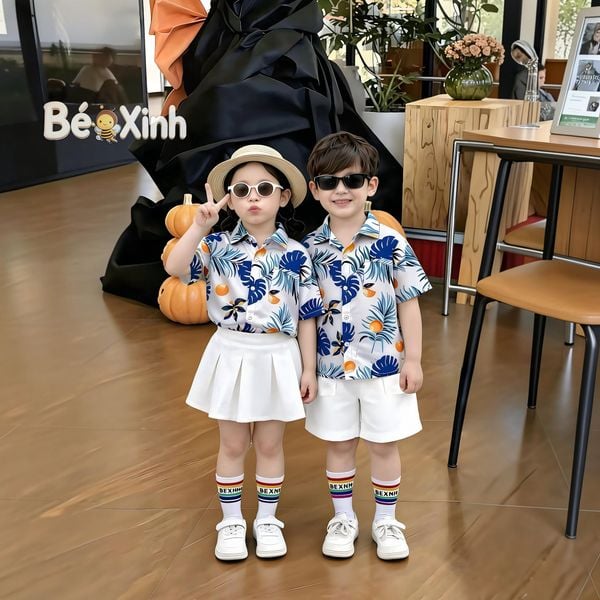 BST đồng phục áo sơ mi lụa / QUẦN VÁY cotton lạnh cho bé trai & bé gái đi biển BXG2356