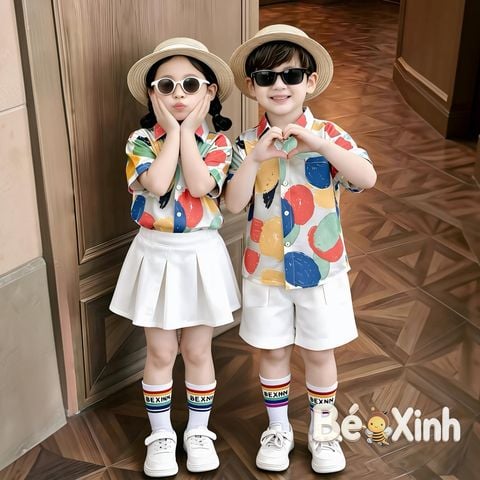 BST đồng phục áo sơ mi lụa / QUẦN VÁY cotton lạnh cho bé trai & bé gái đi biển BXG2356
