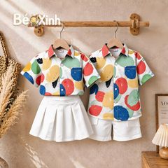 BST đồng phục áo sơ mi lụa / QUẦN VÁY cotton lạnh cho bé trai & bé gái đi biển BXG2356