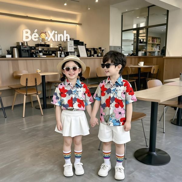 BST đồng phục áo sơ mi lụa / QUẦN VÁY cotton lạnh cho bé trai & bé gái đi biển BXG2356