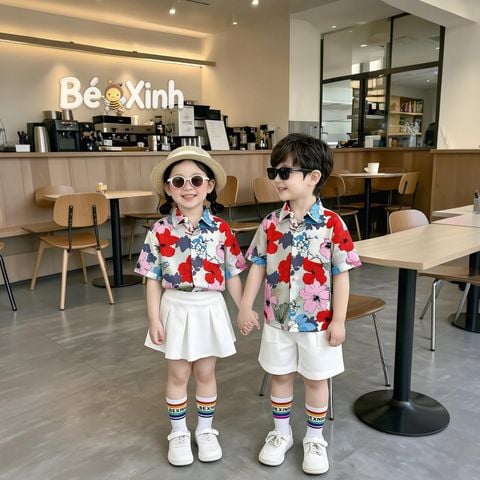 BST đồng phục áo sơ mi lụa / QUẦN VÁY cotton lạnh cho bé trai & bé gái đi biển BXG2356